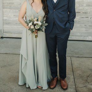 Tank Georgette Cascade Bridesmaid Dress with Slit in Dusty Sage